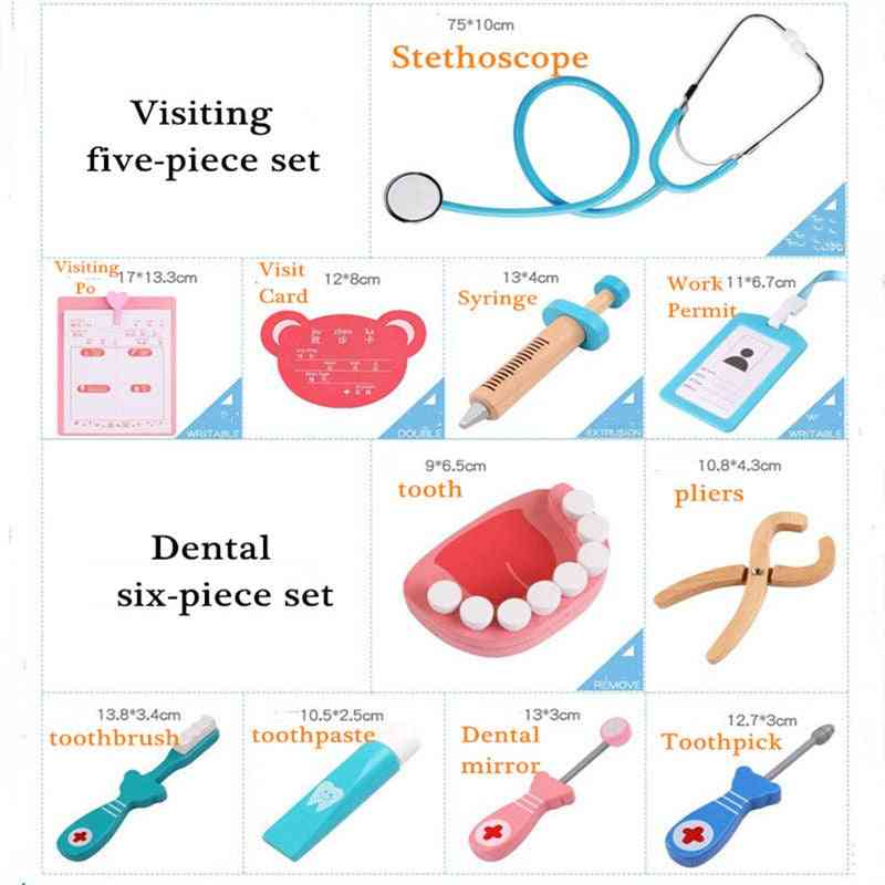20 Pcs/set Kids Pretend Doctor Game, Wooden Cosplay Simulation Dentist Accessories Tools Play Doctors