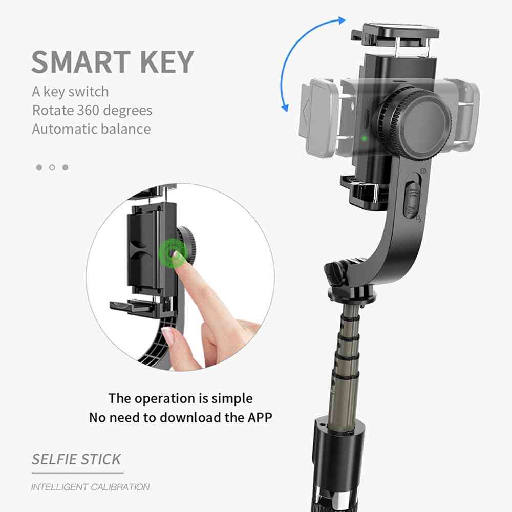 Estabilizador de gimbal portátil anti-vibração selfie stick, tripé de controle remoto bluetooth, suporte de telefone inteligente de 360 graus para ios android - preto