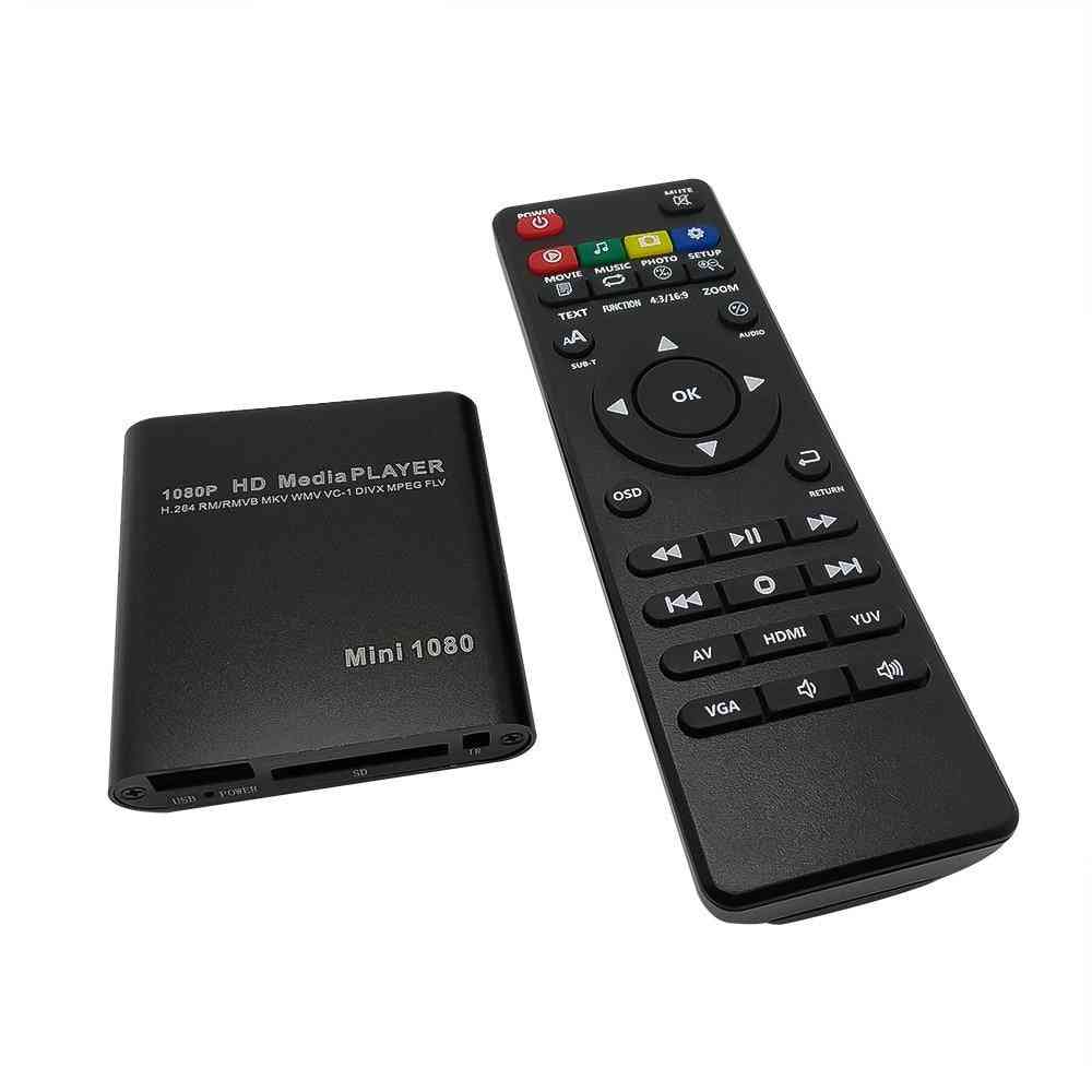 Hdd mediabox, tv box, video-multimediaspeler full hd met sd mmc-kaartlezer, 100mpbs eu-voedingsadapter - zwart