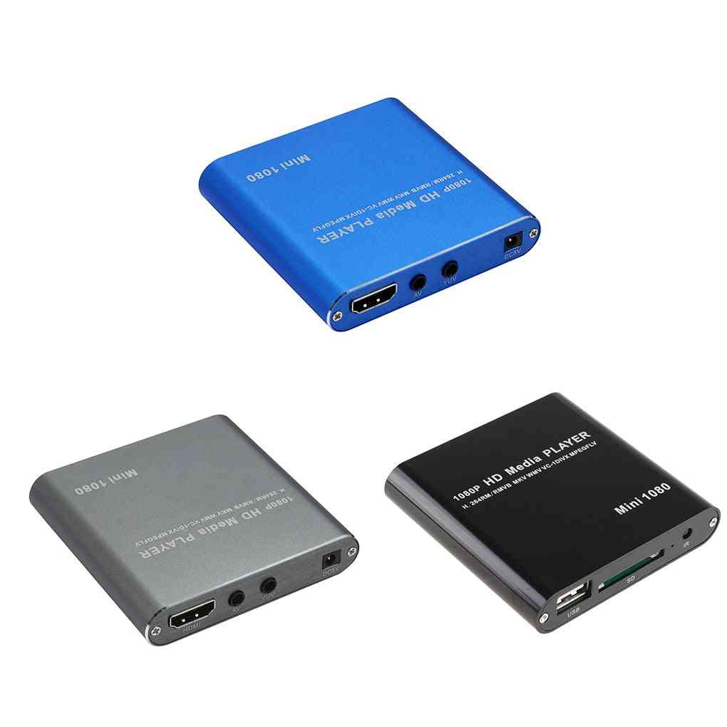 1080p, Full Hd Mini Media Player With Power Adapter And  Ir Remote Controller