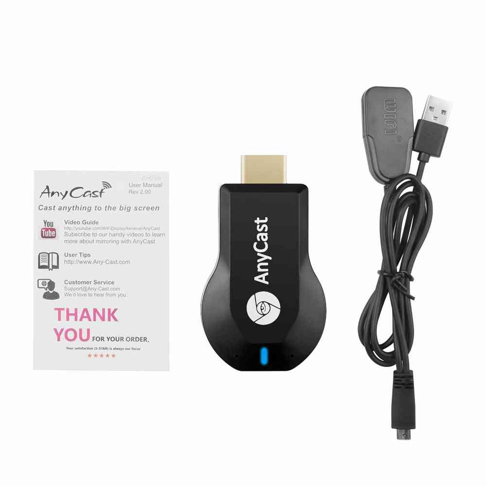 Tv dongle mottaker anycast m2 for airplay wifi display miracast, trådløs hdmi tv stick for telefon android pc (svart) -