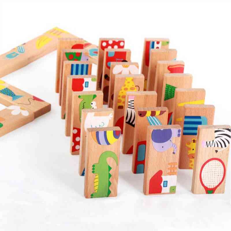 Montessori Educational 28pcs/set Animal Colored Dominoes -wooden Puzzle  (28pieces)