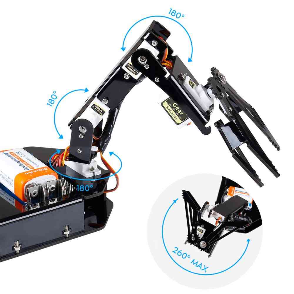 Rc programozható robot elctronic robotkar készlet 4 tengelyes szervo vezérlő görgő arduino gyerekeknek (fekete)