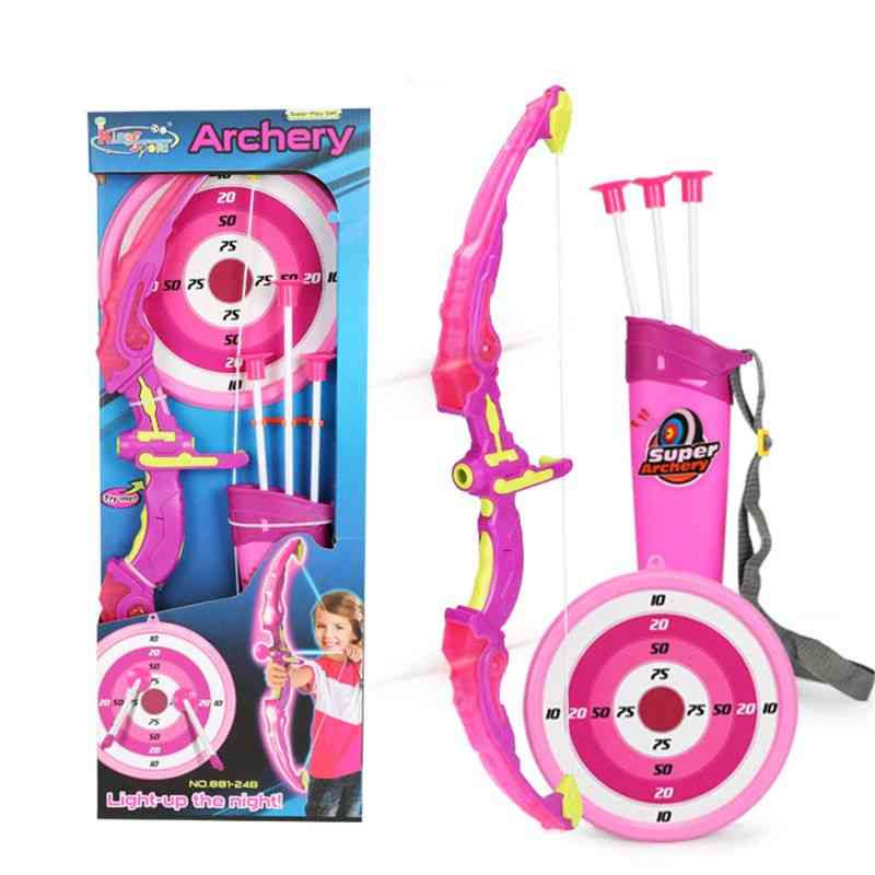 Light Up Archery Bow And Arrow Toy Set For / With 3 Suction Cup Arrows, Target And Quiver