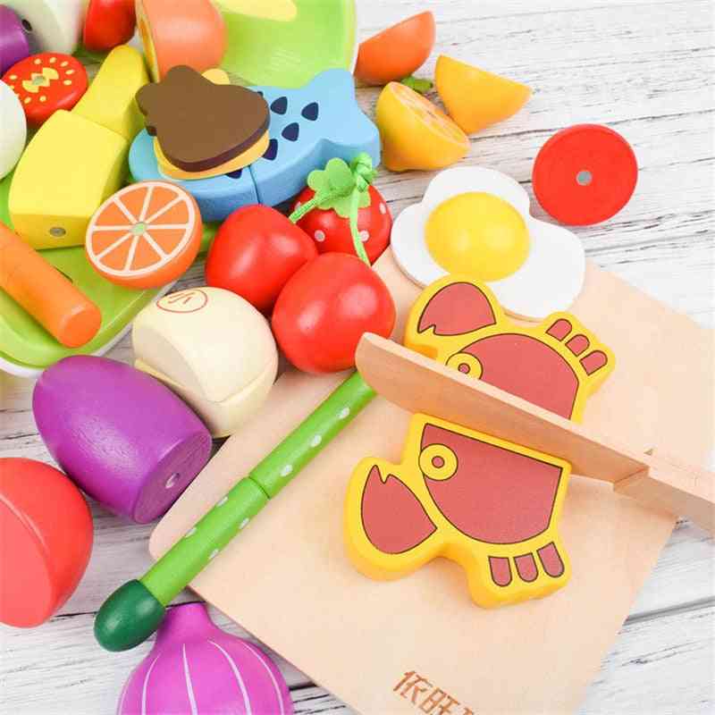 Wooden Food Cutting Toy Set- Magnetic Vegetable And Fruit-pretend To Play