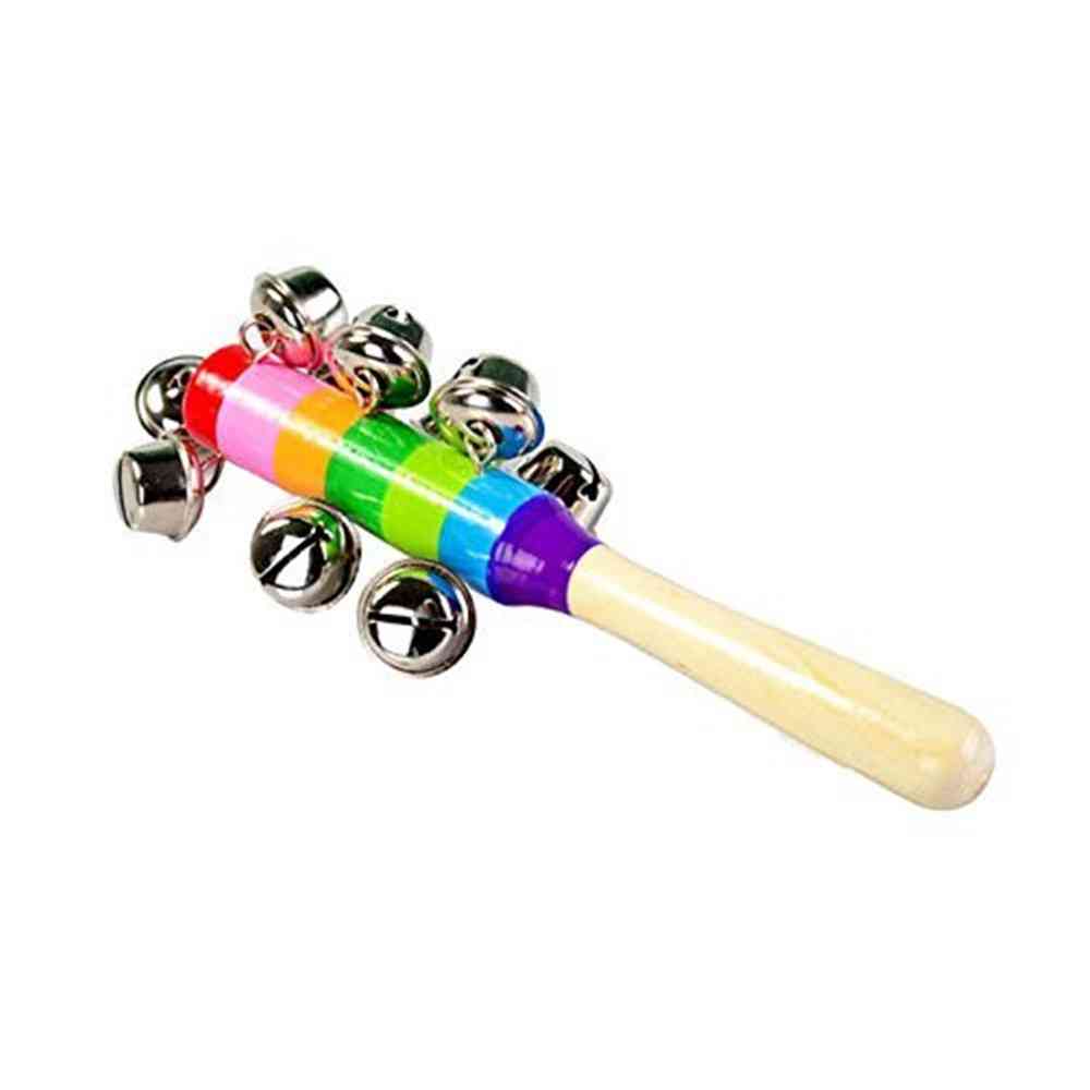 Instrumentos de juguetes de campana de madera de colores para niños - Sonajeros para bebés 10 cuerdas de percusión de campanas (al azar) -
