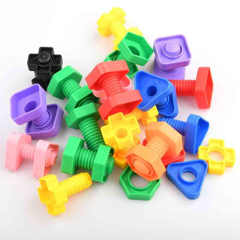 אבני בניין בורג, צעצועי פאזל התאמה בצורת אגוז (8 יחידות (4 זוג))