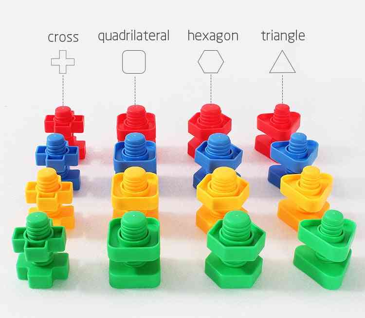 Skrue-byggesten, møtrik-form match-puzzle legetøj (8stk (4 par)) -