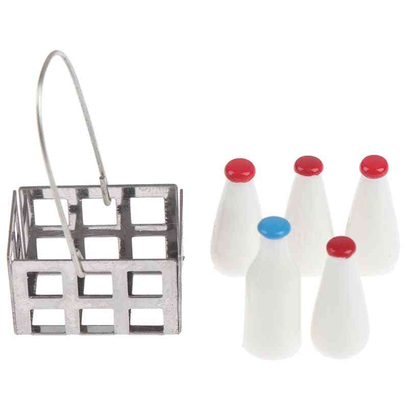 1/12 dockhus miniatyr mjölkställ korgkanna med lock flaska - dockhus hus tillbehör möbler dekor baby DIY leksaker - 1