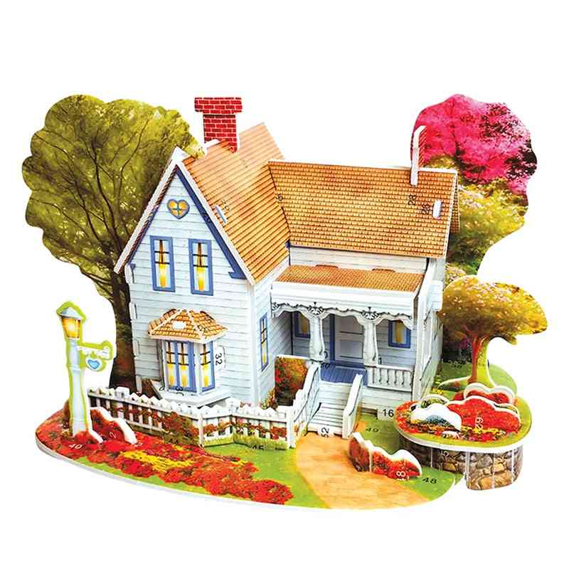 3d-puzzle-DIY Budowanie-Zabawki, Karty-Modele-Zestawy-Budowlane, Romantyczne-Domowe-Drzewka-Ogrodowe Zabawki dla dzieci -