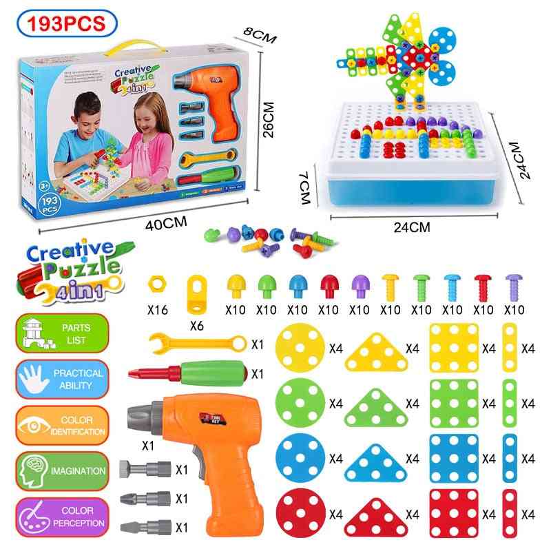 Taladro-eléctrico-tornillo 3d-rompecabezas-juguetes para niños, bricolaje creativo-mosaico-rompecabezas juguetes -