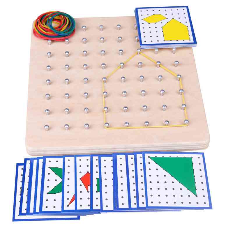 Montessori intelligens barnleksak, trä-sticksåg tangram för barn, baby pedagogiska lärande leksaker, knyta nagelbrädor med gummiband -