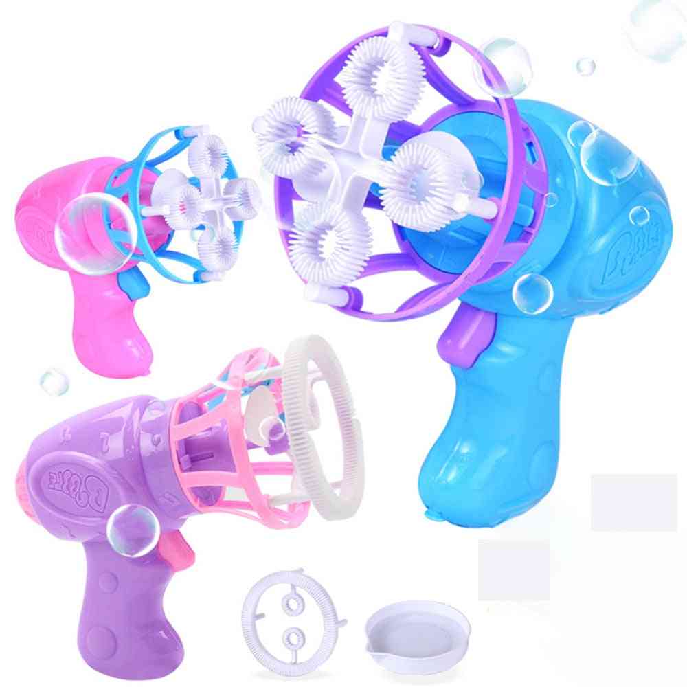 Pistola automatica elettrica per la creazione di bolle con mini ventilatore per bambini, giocattoli da esterno, divertente macchina per bolle magiche estiva - blu