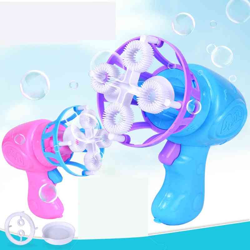 Pistola automatica elettrica per la creazione di bolle con mini ventilatore per bambini, giocattoli da esterno, divertente macchina per bolle magiche estiva - blu