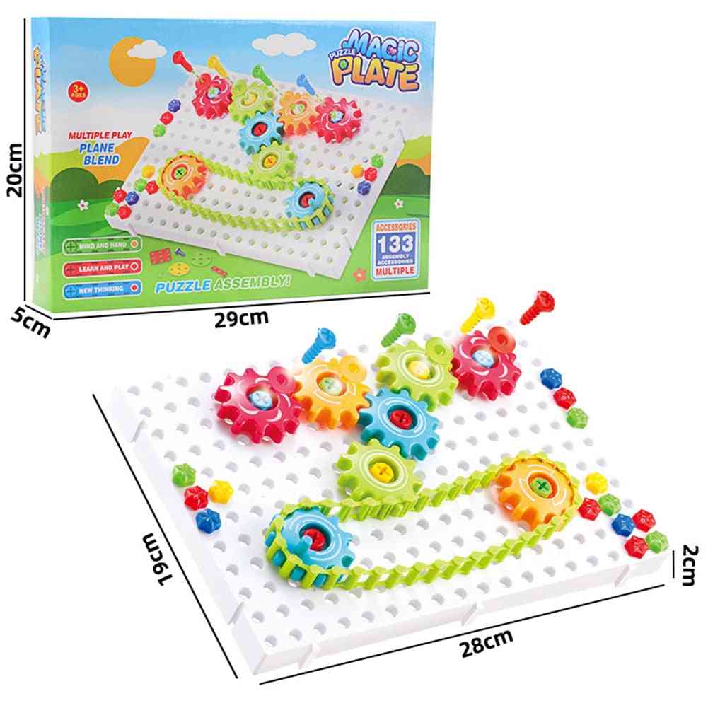 Kit de construction de puzzle 3D - Ensemble de jouet de chaîne d'engrenage en plastique bricolage