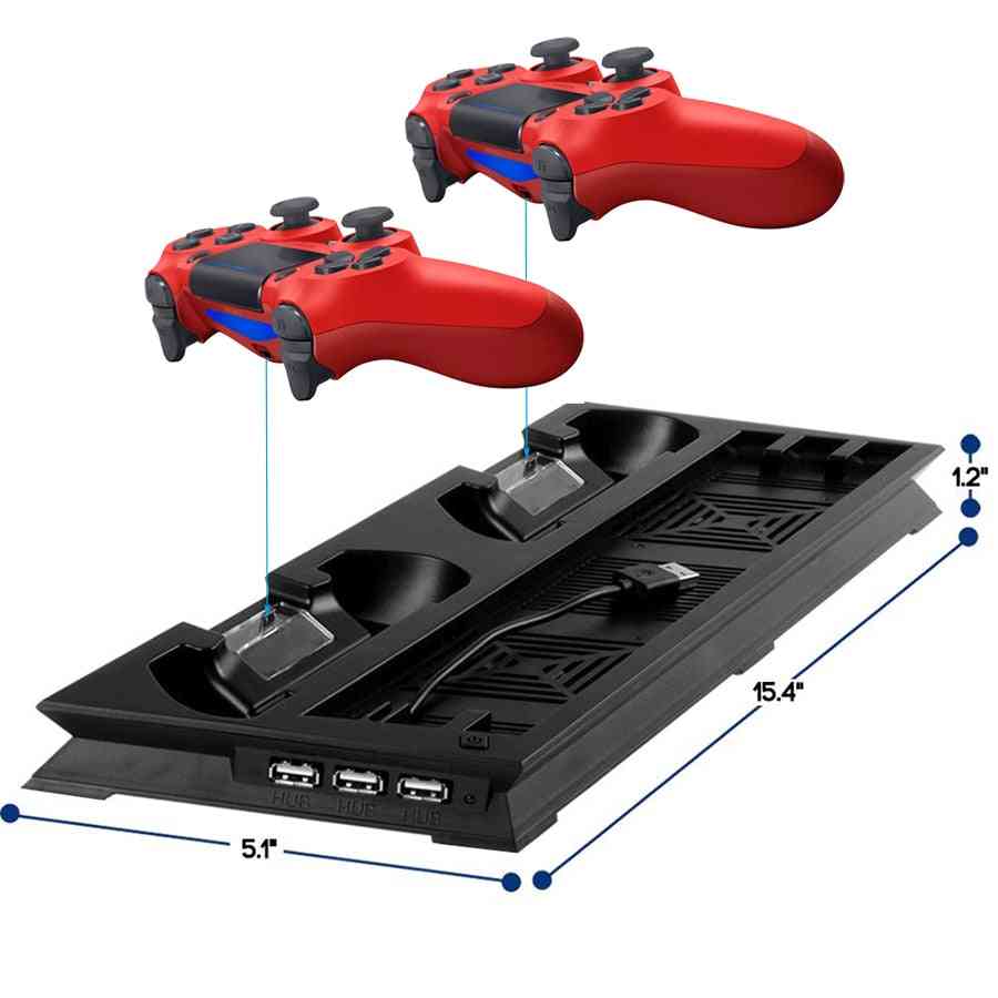 PS4 פרו טעינה אולטרה-דק טעינת קירור קירור מאוורר, מעמד אנכי לסוני פלייסטיישן 4 פרו עם מטען בקרים כפול - ברור