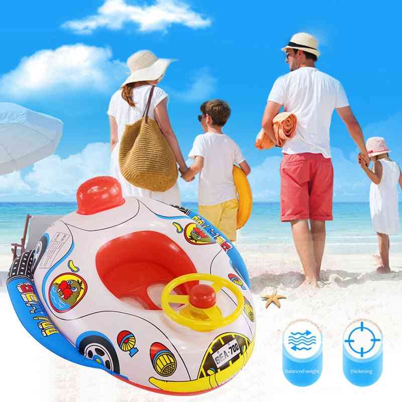 Summer Inflatable Float Mattress Child Swim Pool Water Cartoon Seat Car Trainer With Wheel Horn