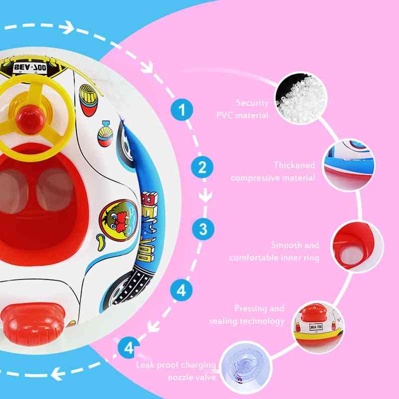 Summer Inflatable Float Mattress Child Swim Pool Water Cartoon Seat Car Trainer With Wheel Horn