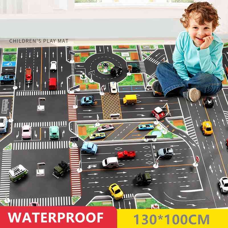 Large City Traffic Car Park - Waterproof Non Woven Kids Playmat