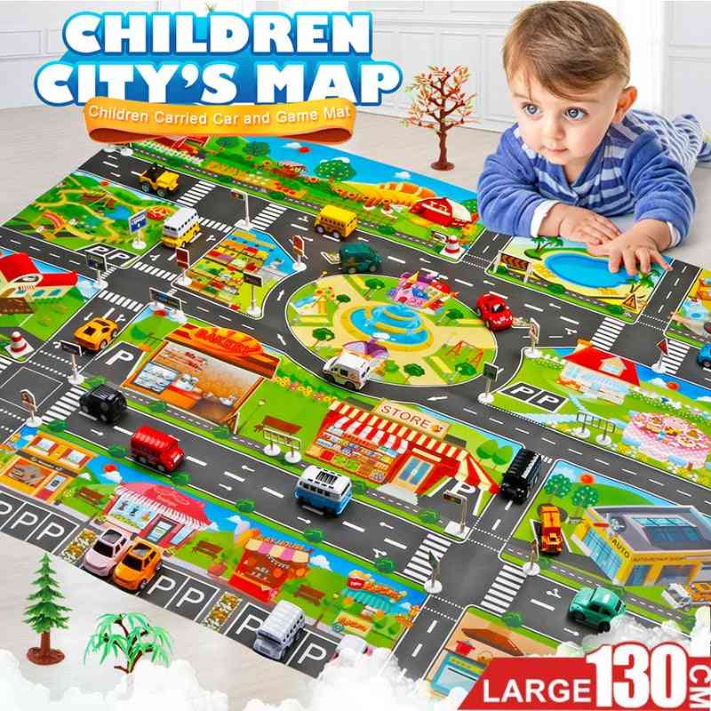 Large City Traffic Car Park - Waterproof Non Woven Kids Playmat
