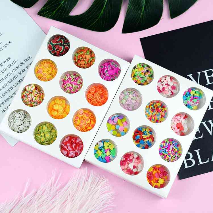 12 Type/set Hand Crystal Slime Supplies - Fruit Flower Slices Nails Art Tips Box