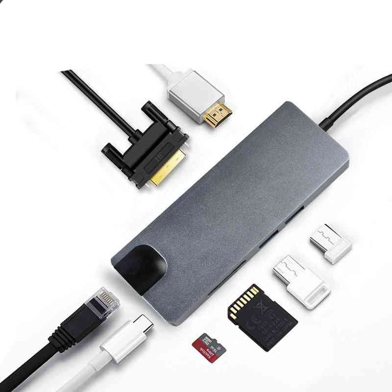 Stacja dokująca USB hub typ c adapter usb 3.0 4k hdmi vga rj45 10 w 1 konwerter dla macbook pro thunderbolt 3-10 w 1