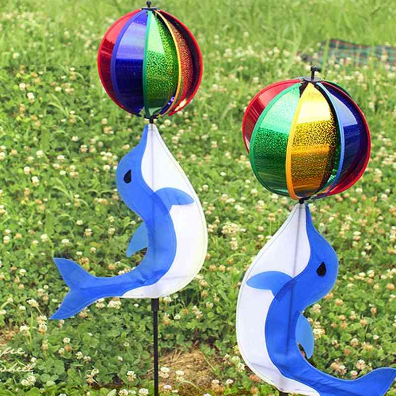 1pc vind spinner färgglad väderkvarn regnbåge söt tecknad djur delfin vinnare barn leksak -