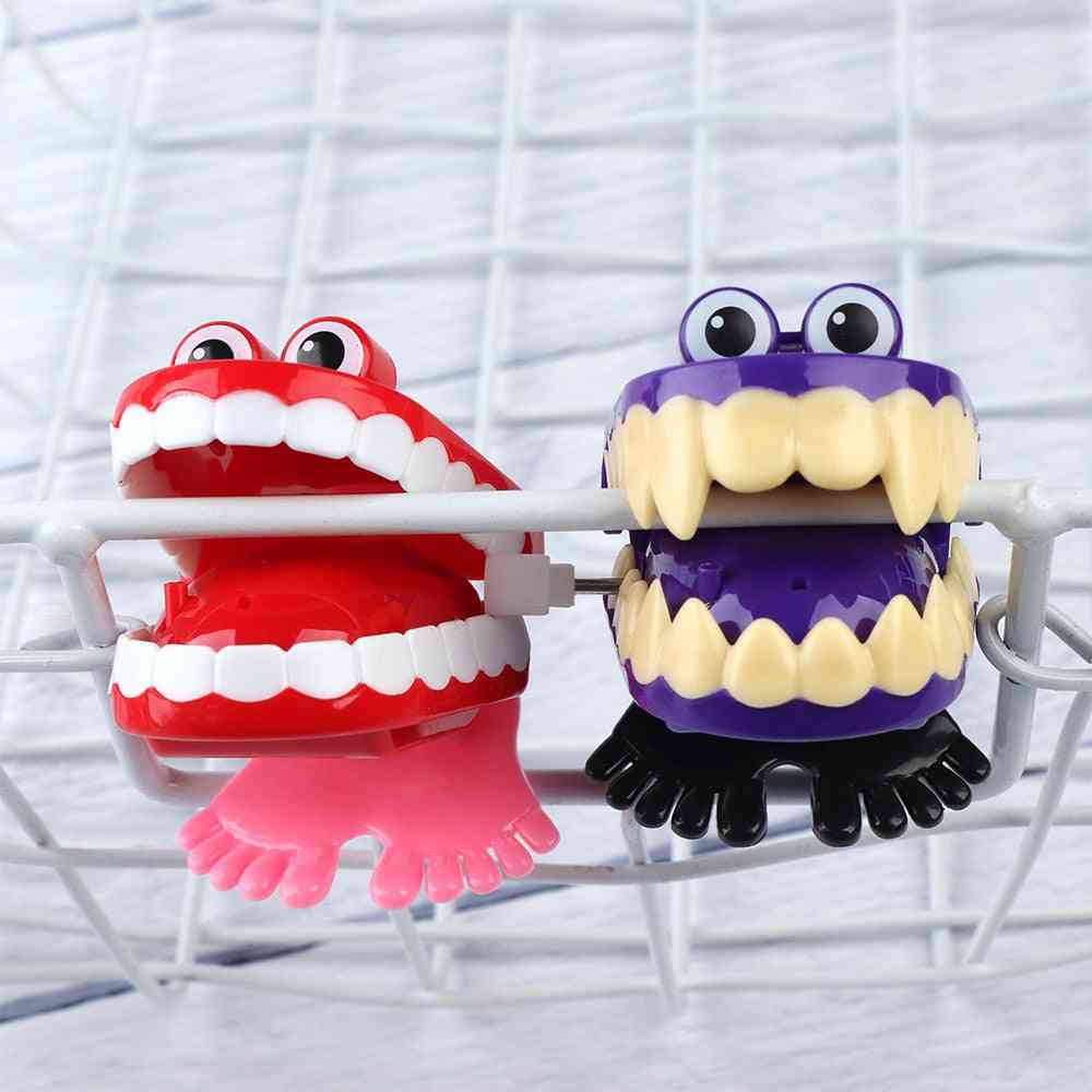 Zabawne szczękanie skakanie chodzenie w kształcie zębów zabawka w zegarku - małe dzieci świąteczne zabawki z zębami zwierząt, prezenty nakręcane zabawki - zakryte zęby