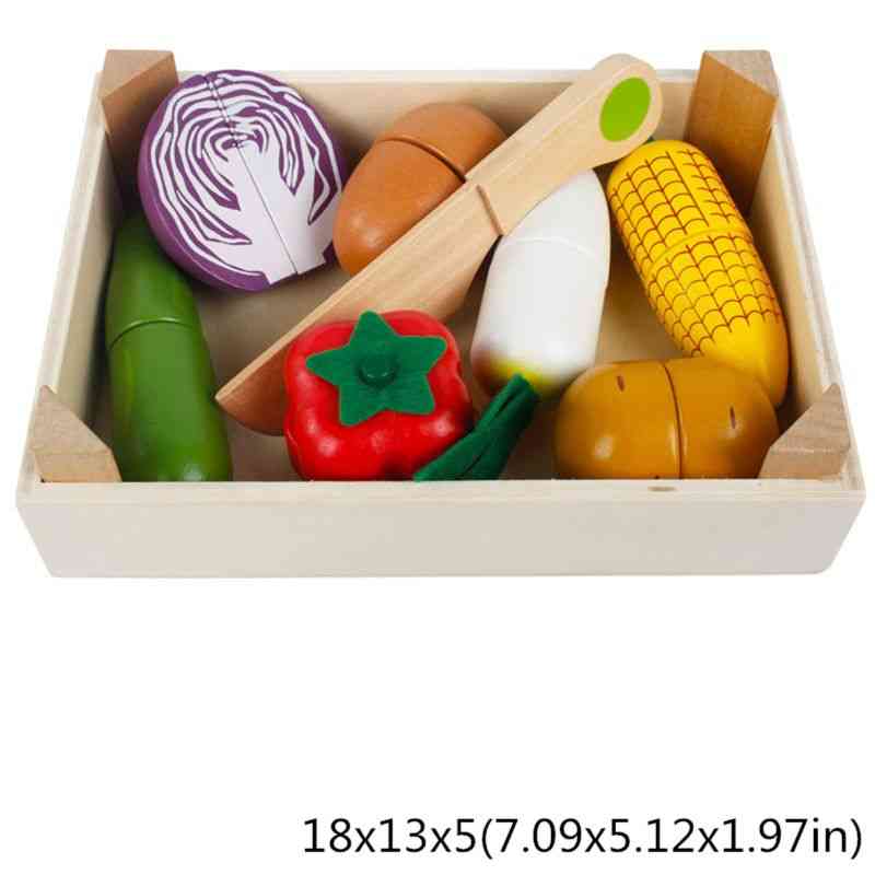 Série de cozinha de simulação de jogos clássicos de madeira - brinquedos para cortar frutas vegetais conjunto brinquedos - 1