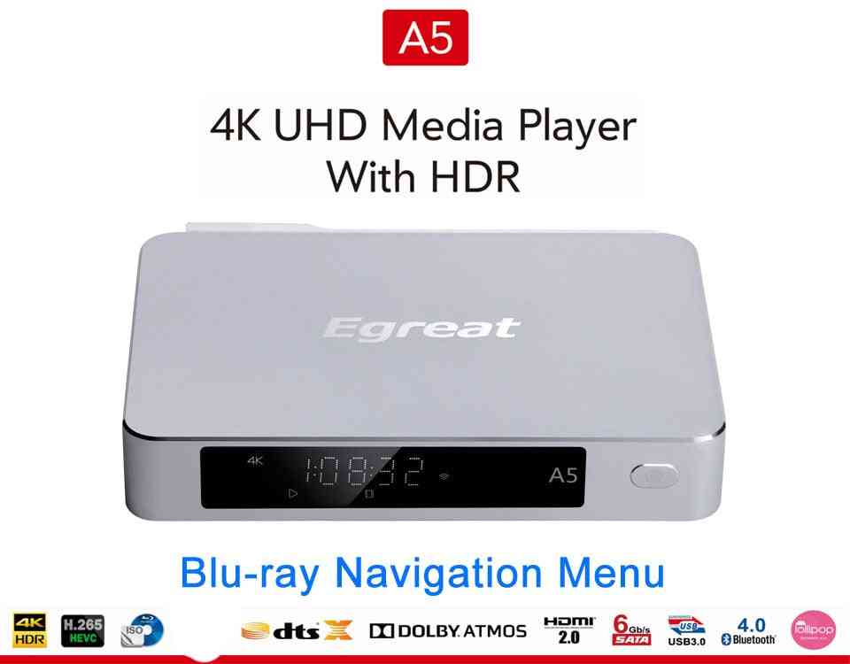 Prehrávač médií 4k hd s televíznym prijímačom hdr-android 5.1, podpora 3D blu-ray navigačného menu