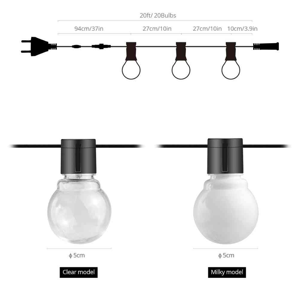 Led-lichtbolbollen voor buiten - gazonwandlamp voor achtertuin - witte melkachtige kap / 2,5 m 10 lampen