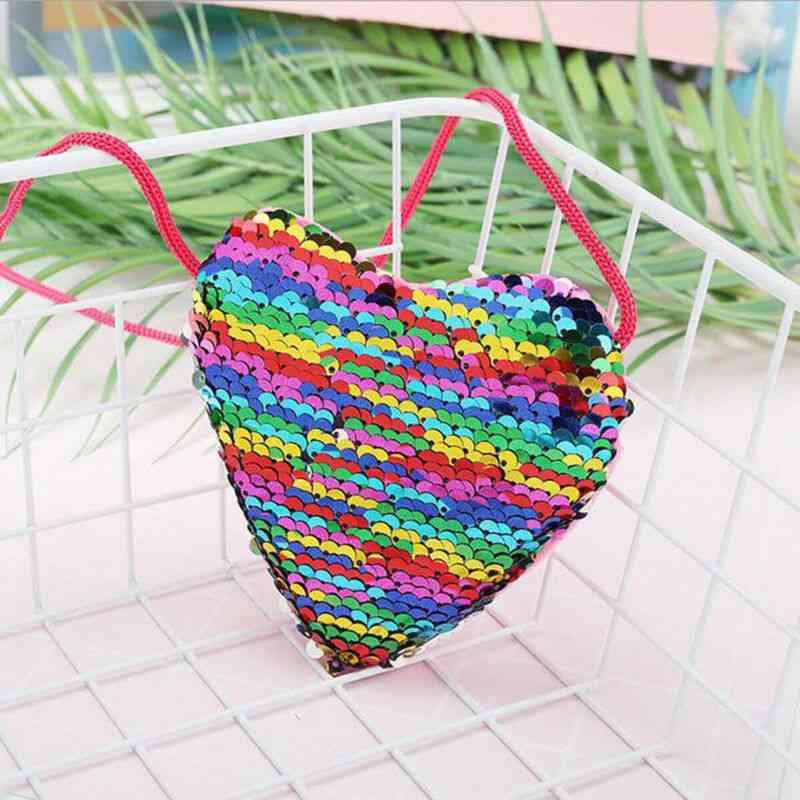Heart Shape, Sequins, Small And Fashionable Sling Bag