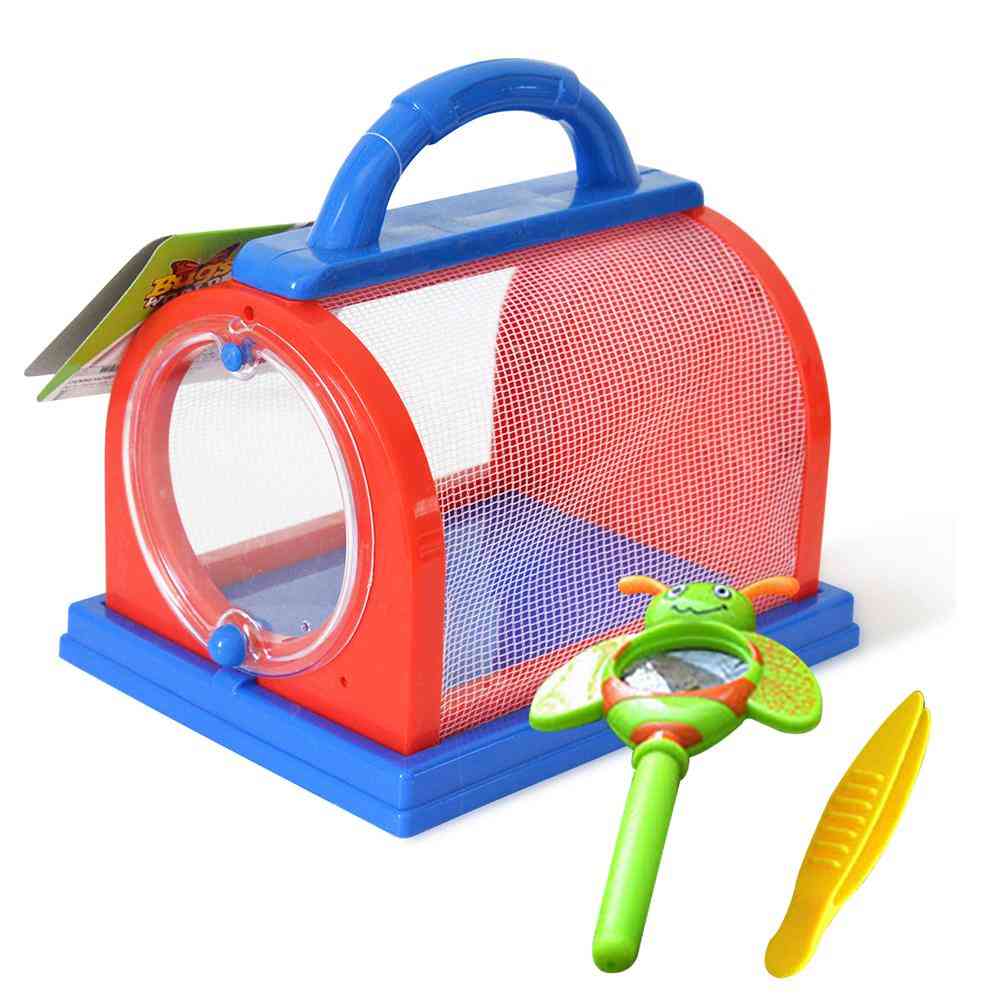 Cage à insectes portable pour enfants avec pince à épiler loupe jouet éducatif de créature d'exploration scientifique en plein air - orange vert aléatoire