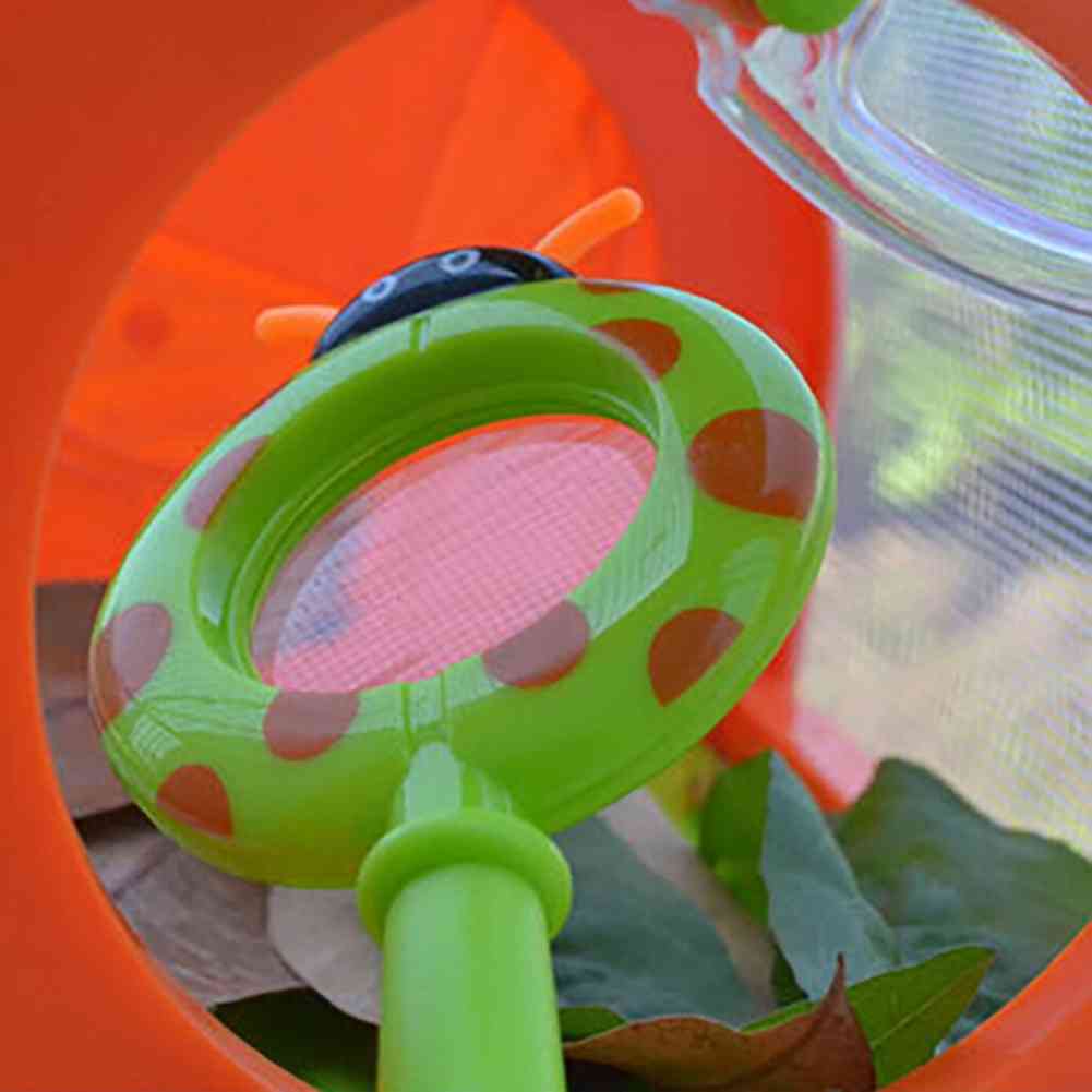 Przenośna klatka dla dzieci z pincetą lupa na podwórko eksploracja naukowa zwierzak zabawka edukacyjna - pomarańczowo-zielony losowo