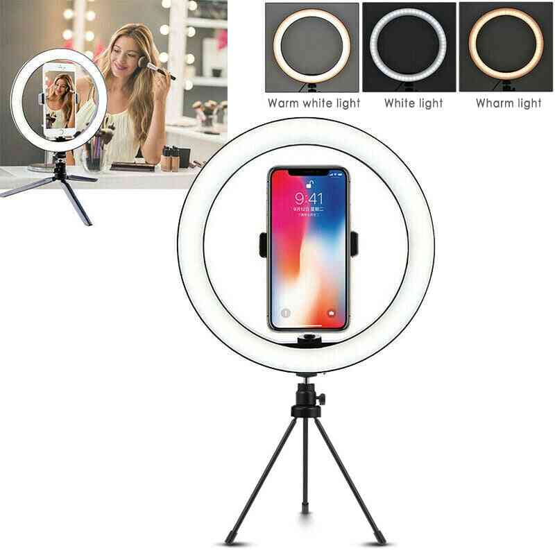 26cm selfie-ring-ljus med lång lat arm mobiltelefonhållare, fäste fotografering ringlampa LED-ljus för YouTube Tik-Tok live (10 tum)