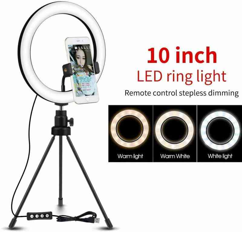 26cm selfie-ring-ljus med lång lat arm mobiltelefonhållare, fäste fotografering ringlampa LED-ljus för YouTube Tik-Tok live (10 tum)
