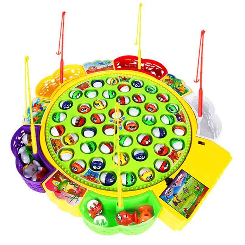 Elektrisk musikalsk roterende fiskelegetøj til børn - magnetisk brætspil fiskespil - 15 fisk