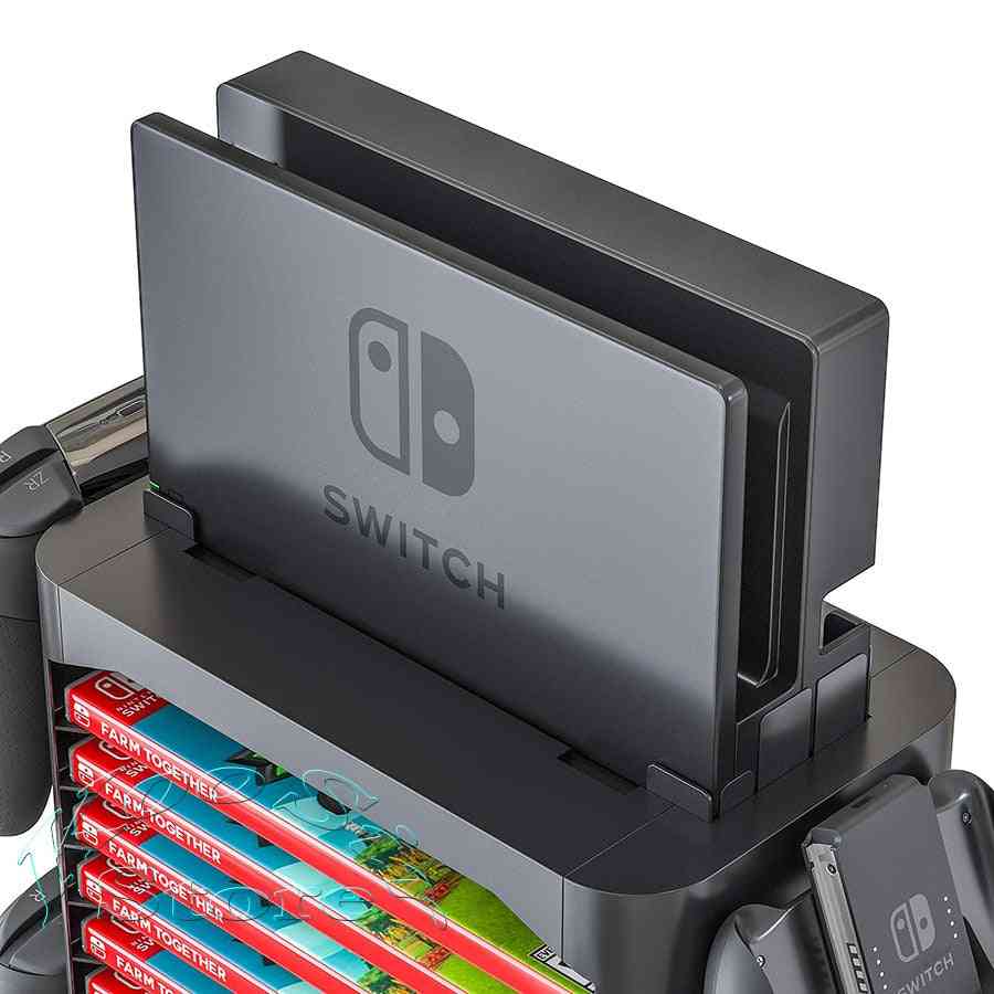 Nintendos nintend switch konsol tillbehör för fodral förvaringsstativ, spel cd skiva joycon pro controller holder tower -
