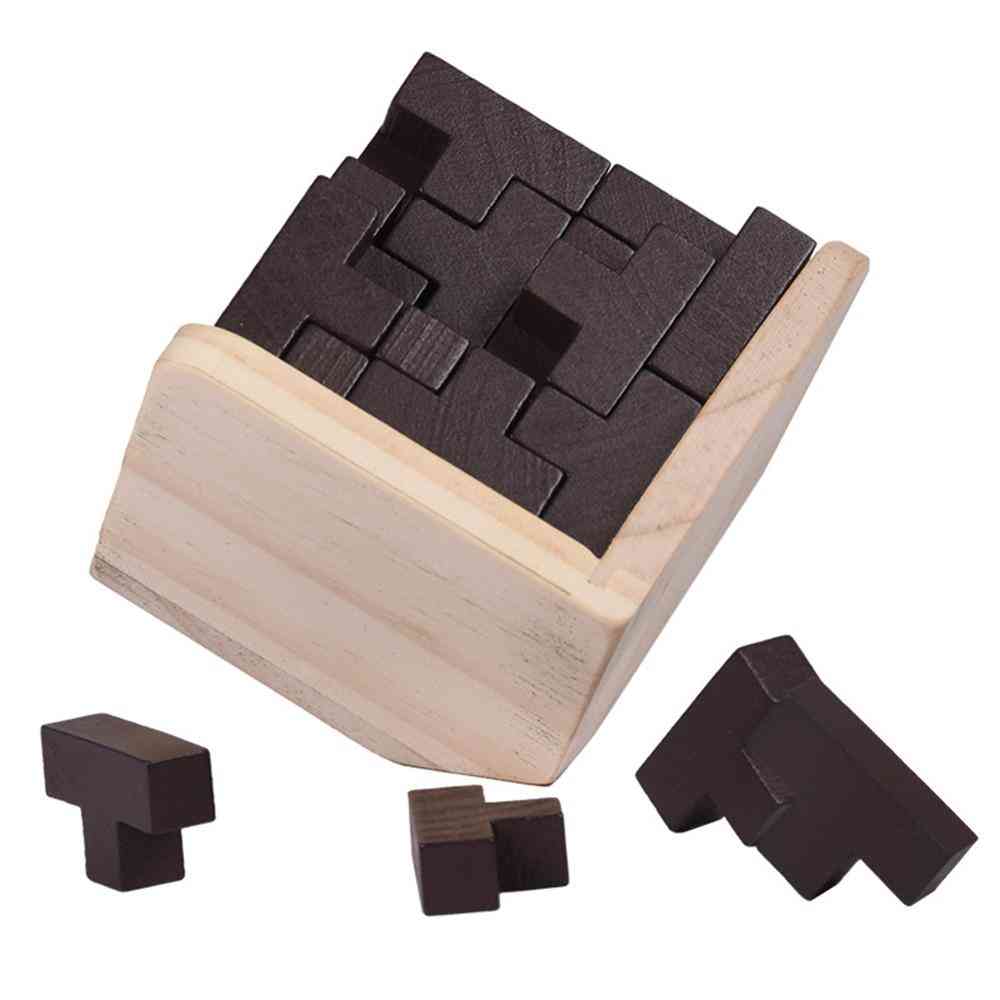 T Shape 3d Wooden Puzzles Building Brain Teaser Luban Interlocking Toy