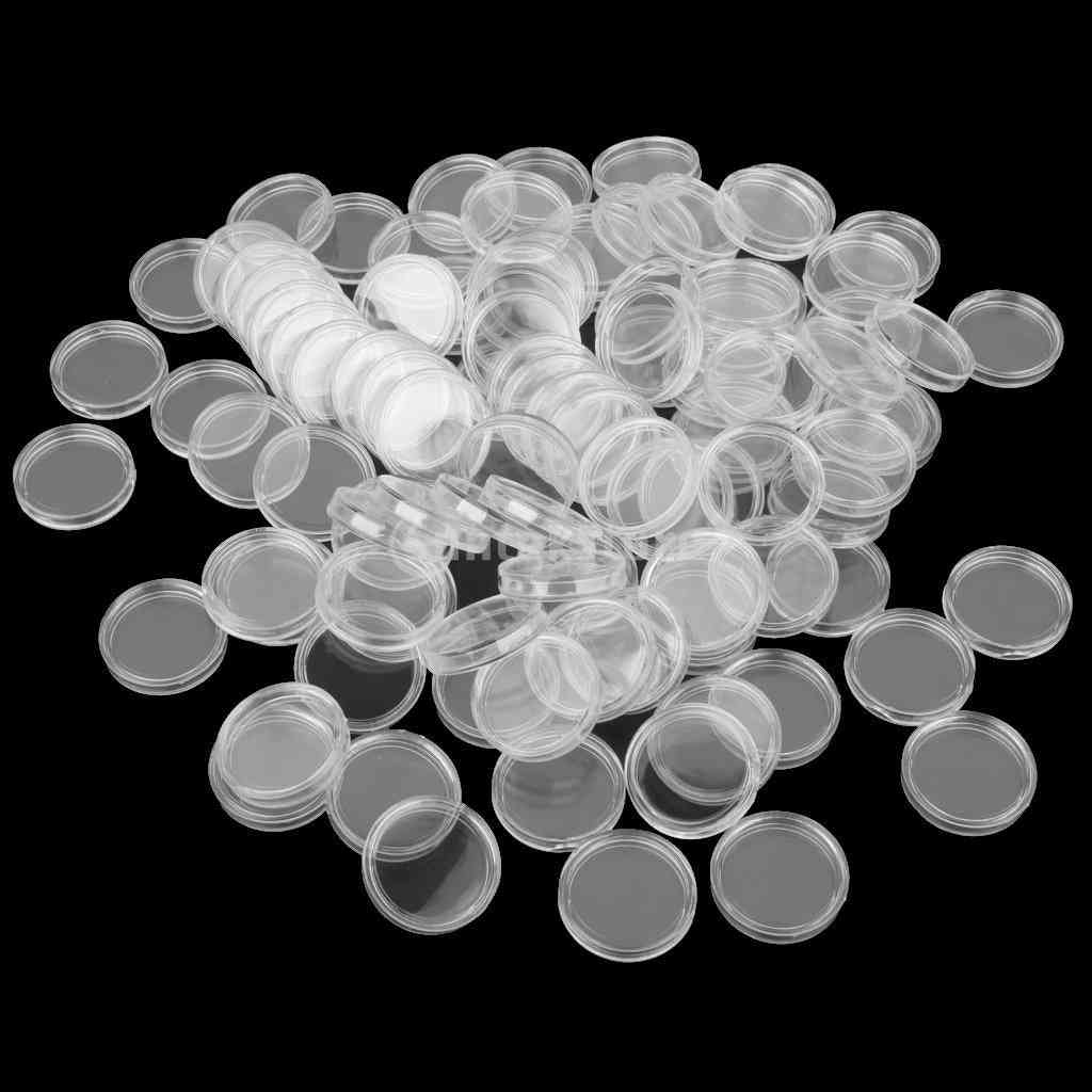 100x 21 мм кръгъл аплициран прозрачен кашон от пластмасови капсули за съхранение на монети за инструмент за събиране на монети
