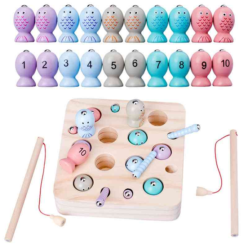 Kids Wooden Montessori Digit Magnetic Fishing Toy Games - Educational Puzzle For