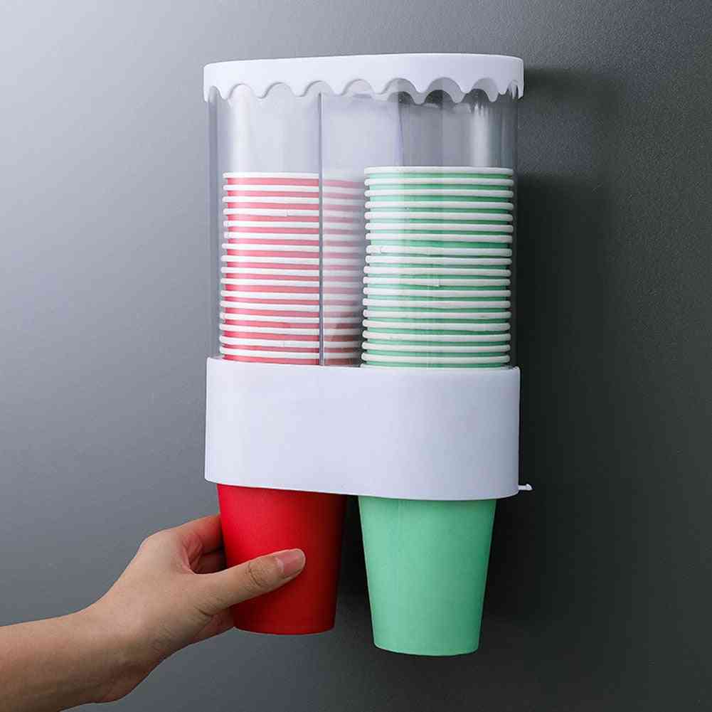 Plastic ruimtebesparende automatische wandgemonteerde wegwerpbekerdispenser, houder - a