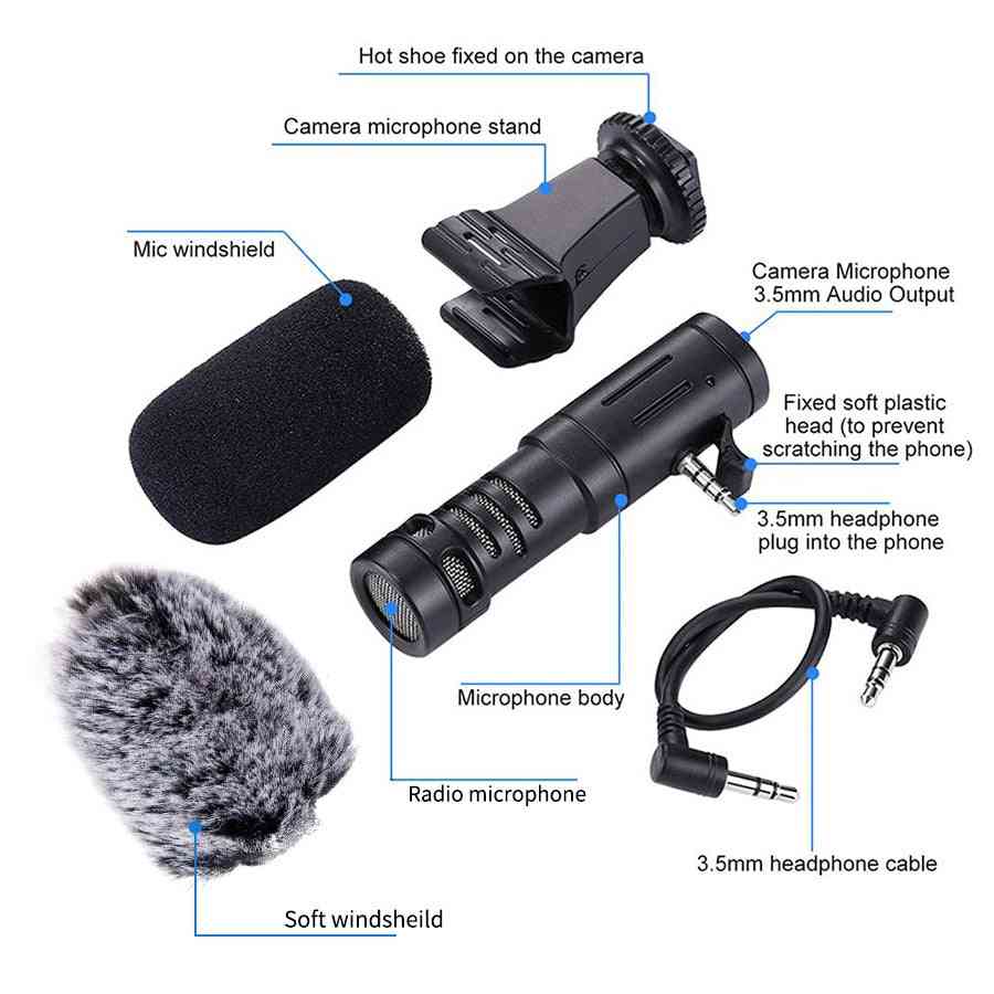 Microfoon mini draagbare 3,5 mm condensator, videocamera met mof voor iphone / samsung -