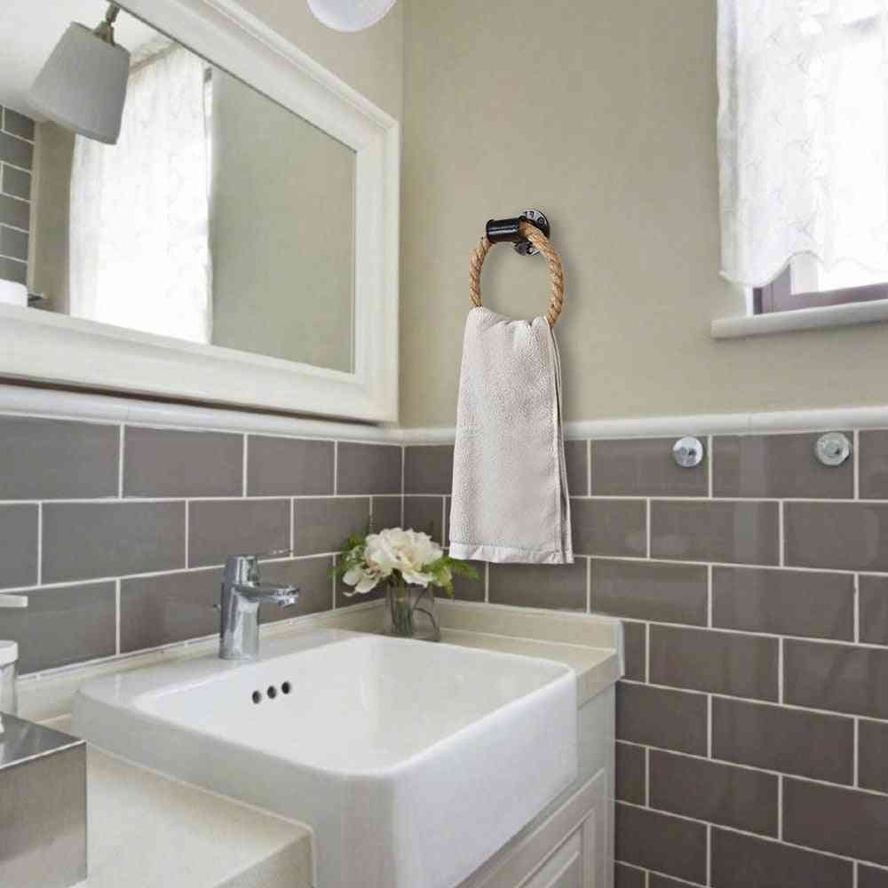 Anneaux pour essuie-mains à montage mural, porte-serviettes solide robuste pour salle de bain (noir) -