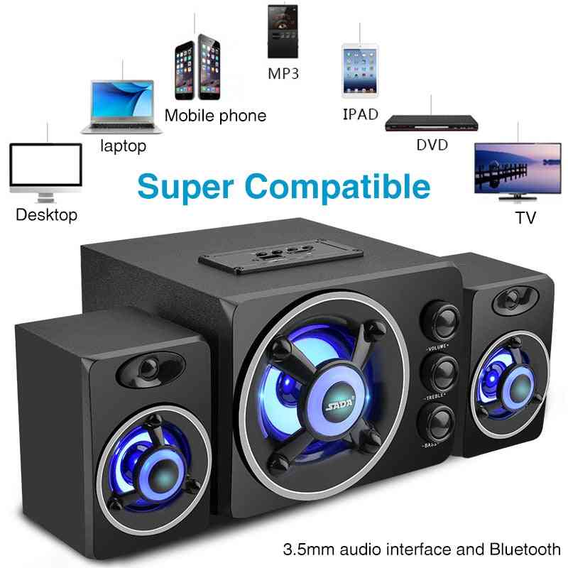 3D stereofónny basový subwoofer, prenosná hudba z PC reproduktora, USB počítačové reproduktory pre notebook, TV, domáce reproduktory, LED reproduktor
