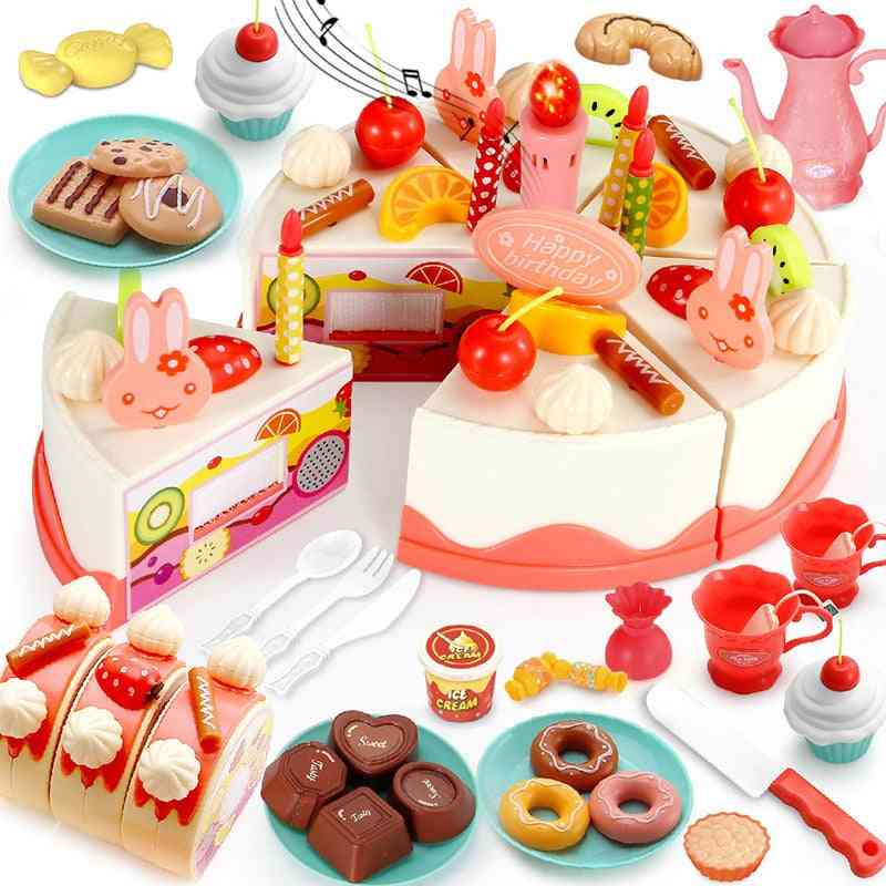 Diy Birthday Cake, Kitchen Food Set-pretend Play Cutting For Kid
