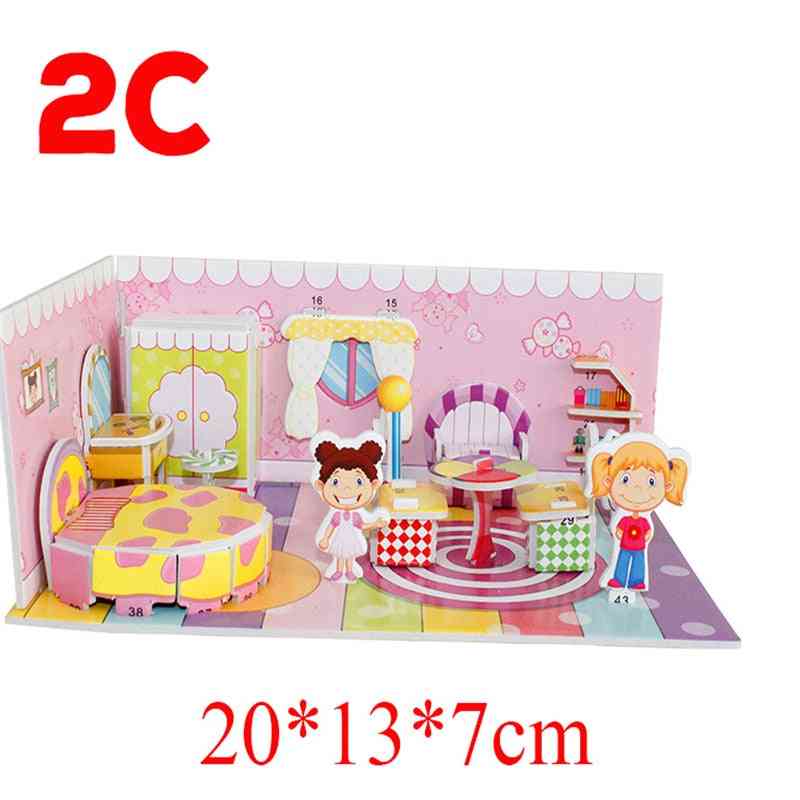 3d puzzle sigurno model od pjene gradnja arhitektura diy house, diy pink ljupka djevojačka kuća namještaj krevet za djecu