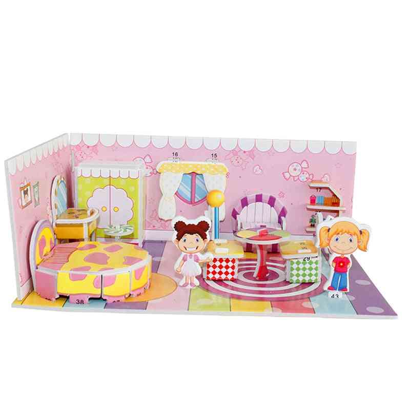 3d puzzle sigurno model od pjene gradnja arhitektura diy house, diy pink ljupka djevojačka kuća namještaj krevet za djecu