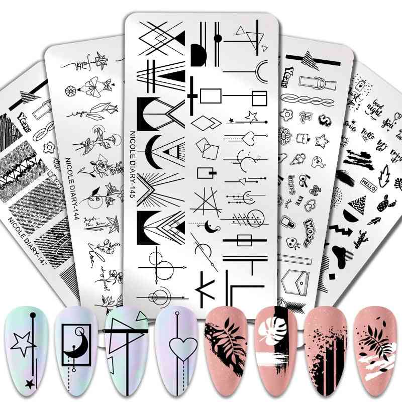Stainless Steel, Geometric Design, Flower Image Print Template For Nail Art