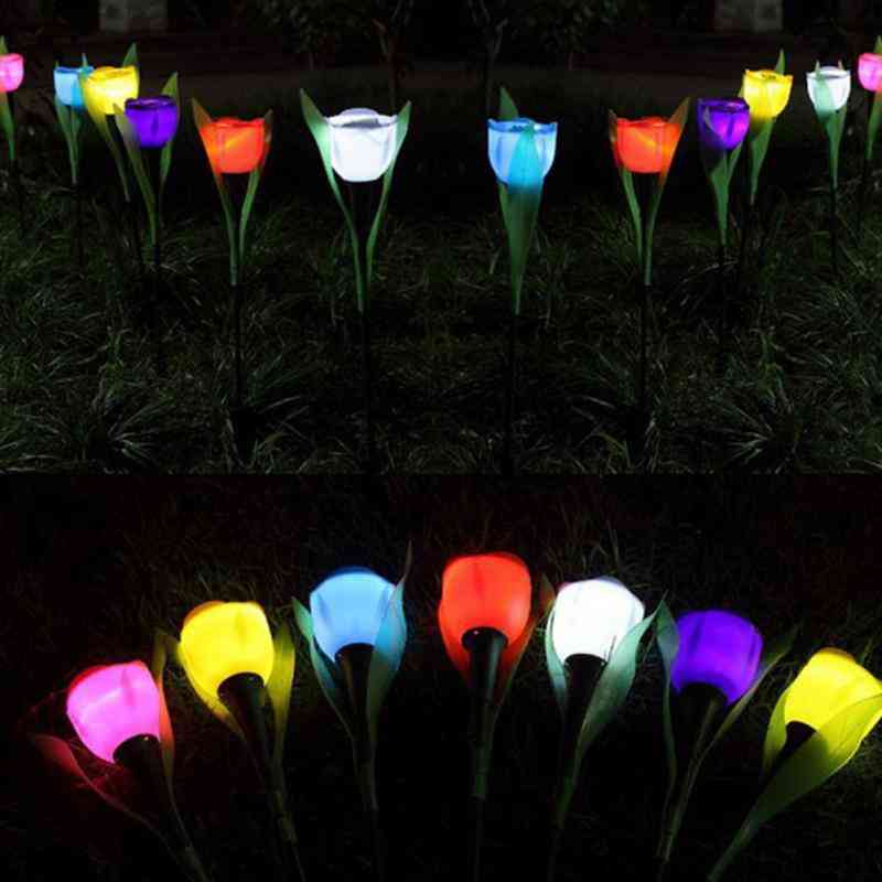 8 couleurs de lumière LED solaire en forme de fleur de tulipe pour extérieur, jardin, veilleuses, pelouse à la maison - jaune